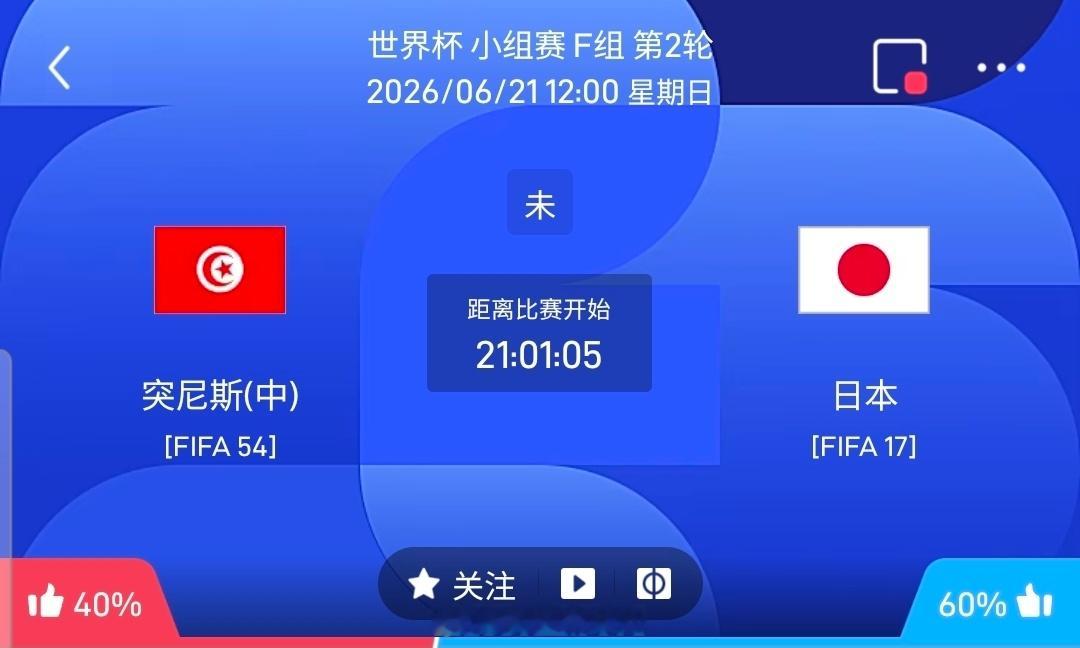 【足球】周六036世界杯方向：突尼斯vs日本世界杯：突尼斯VS日本时间：2026