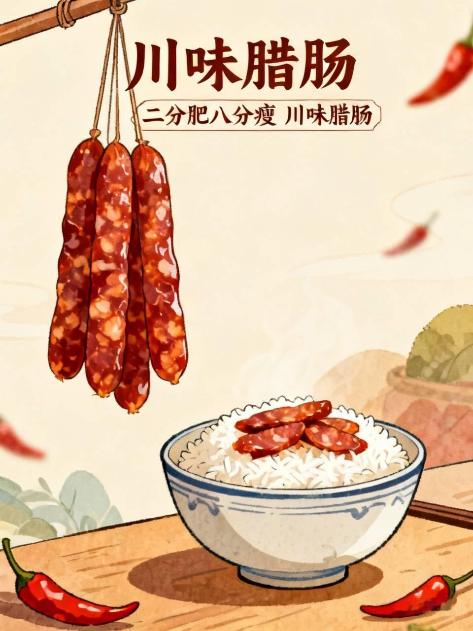 每年入冬我妈灌的二分肥八分瘦的川味腊肠，是我每年最盼的口腹之欲。灌的时候要放足