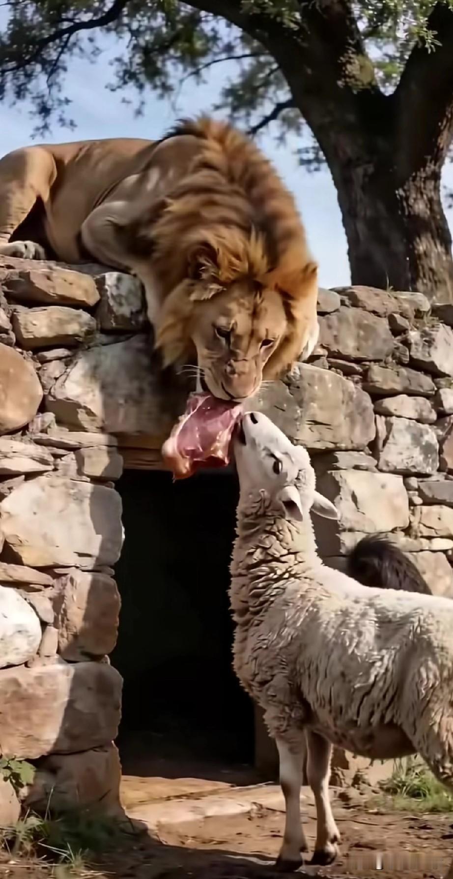 哈哈哈，看到这一幕，也是惊呆了啊。这是搞笑呢？还是讽刺呢？这狮子是个讲究狮，诚信