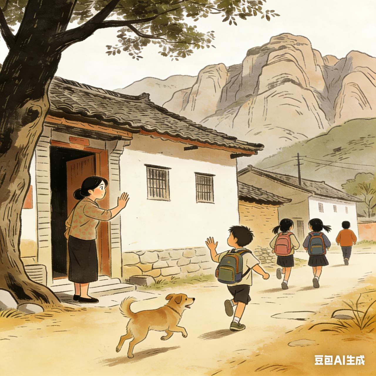 想起小时候去上学，妈妈总是在门口，千叮咛，万嘱咐，注意安全，好好学习……。图片用