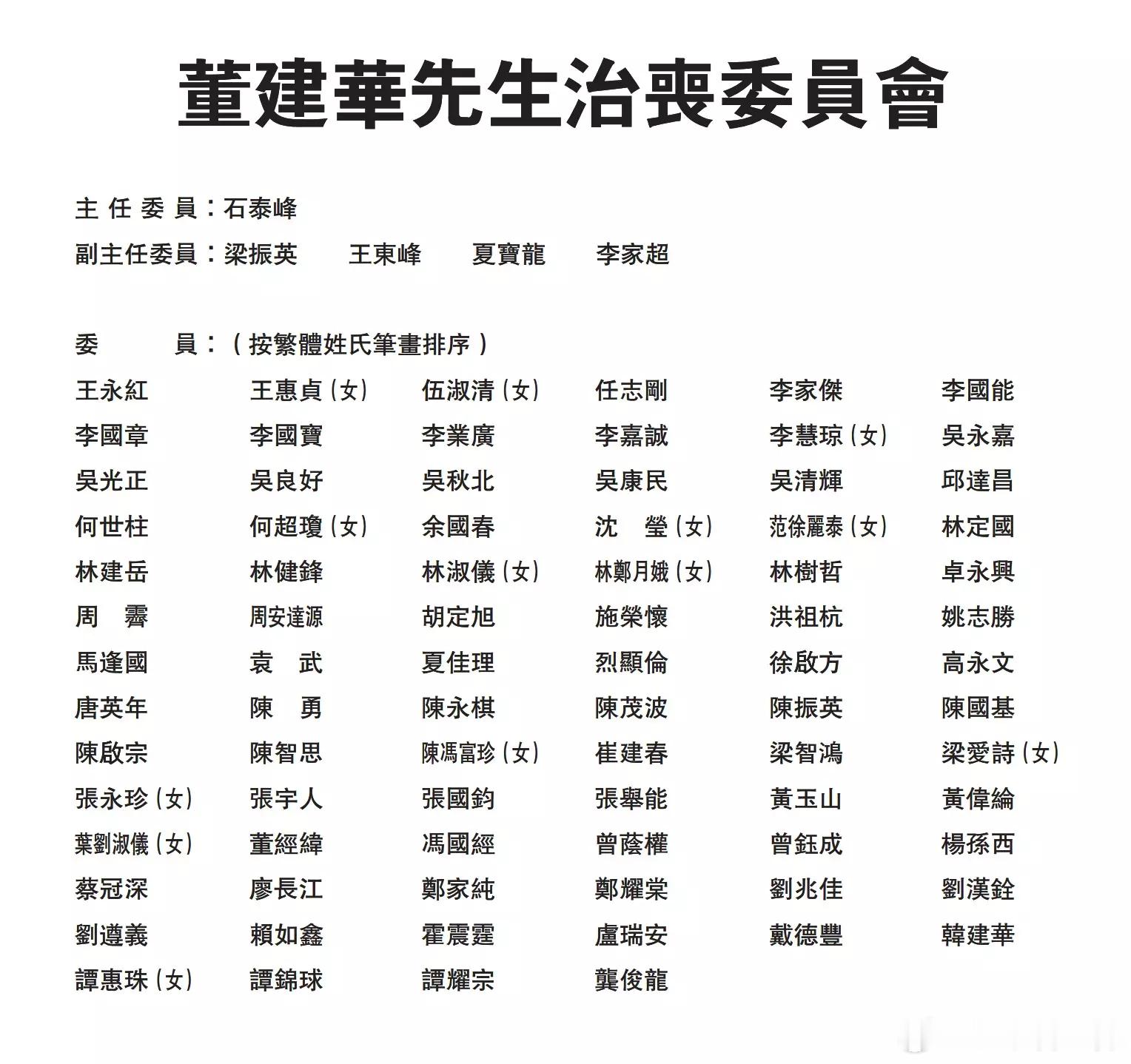 香港已故首任特首董建华先生的治丧委员会宣布，将于本周六（2026-09-19）下