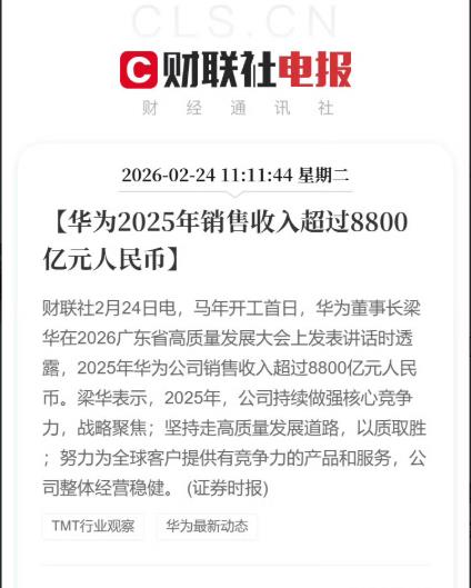 华为稳了，2025年营业收入超过8800亿，基本上突破了卡脖子的难题，表现非常稳