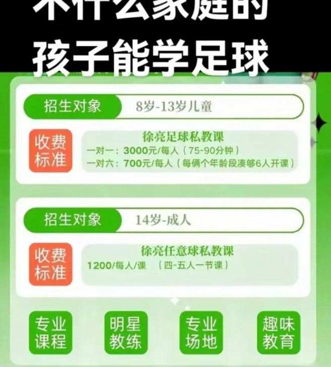 什么样的家庭才能学起足球，这就是中国足球好不了的原因。看徐亮也开班培训了球员了，