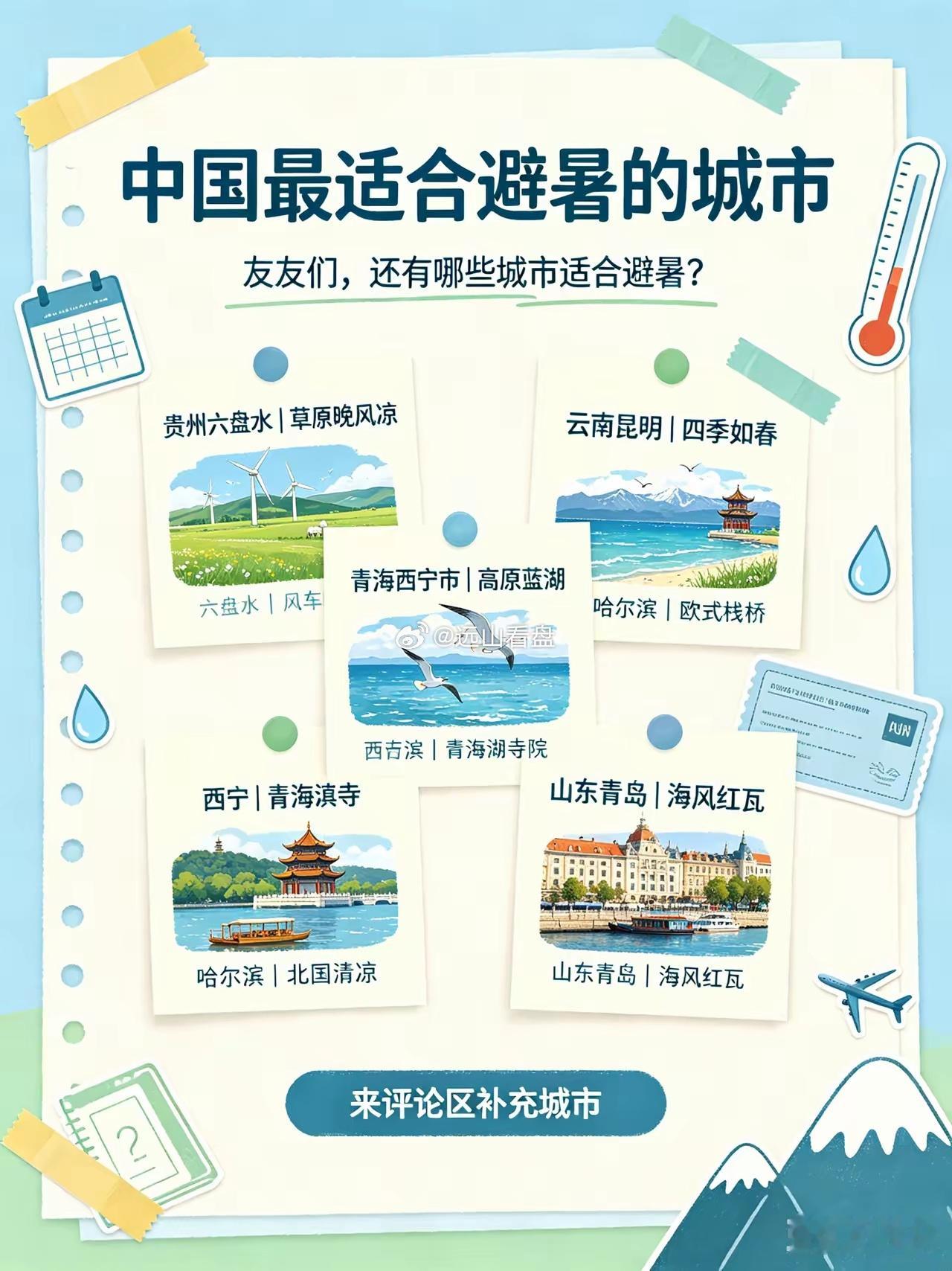 中国最适合避暑的城市：1、贵州六盘水；2、云南昆明；3、青海西宁市；4、哈尔滨；