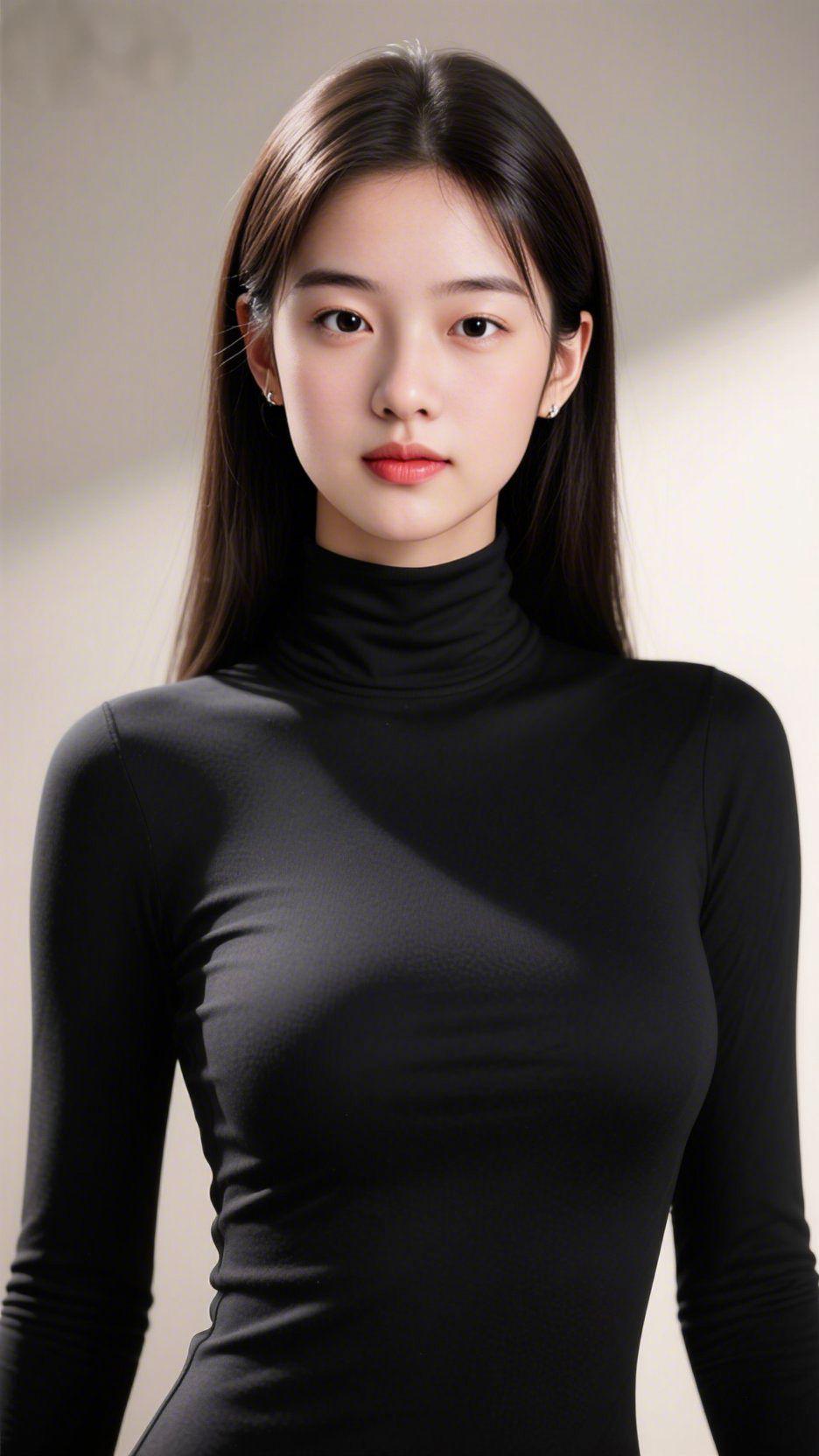《黑衫素韵》纯黑高领衫裹着轻软的质感，像将暮色里的宁和裁作衣衫。面料妥帖舒