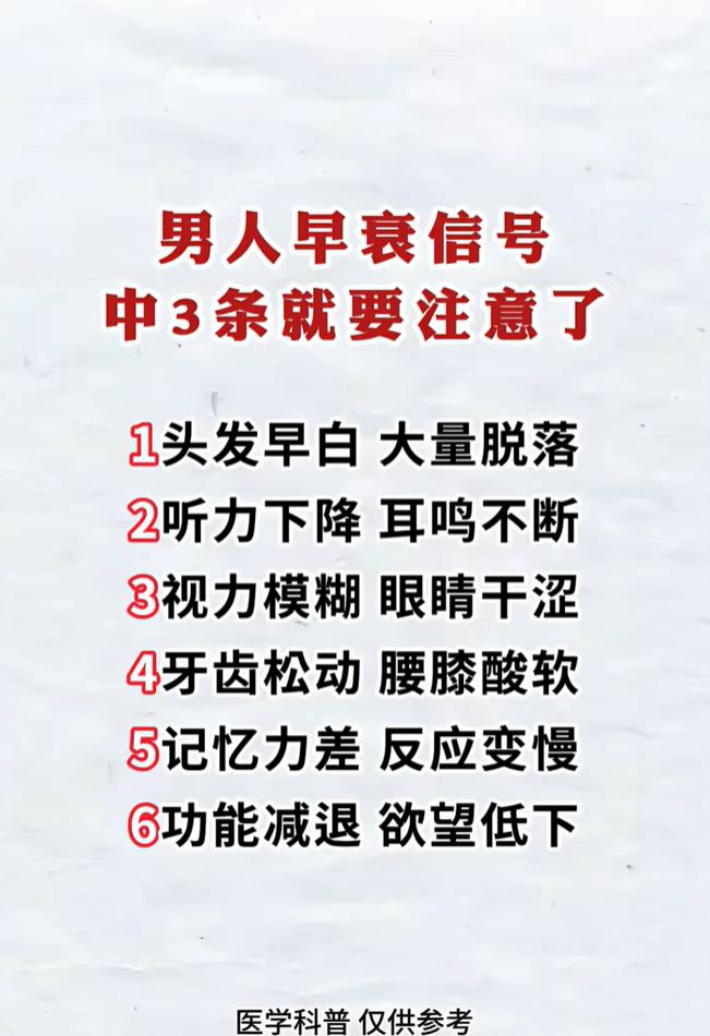 男性早衰的6个信号，占3条以上就要及时调养