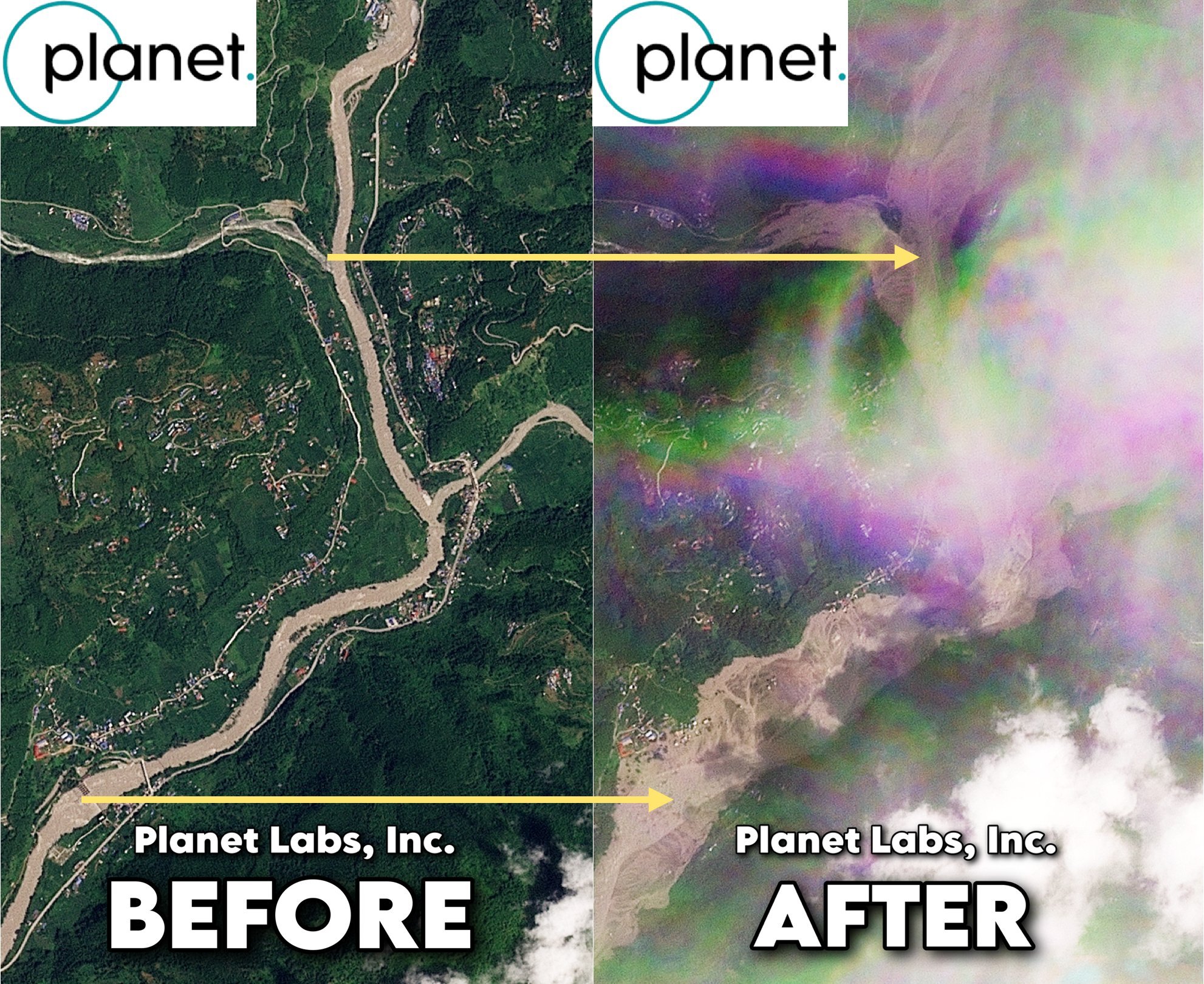 冰川崩塌导致泥石流堰塞整个河谷，这种恐怕救都没法救......唉。​​​