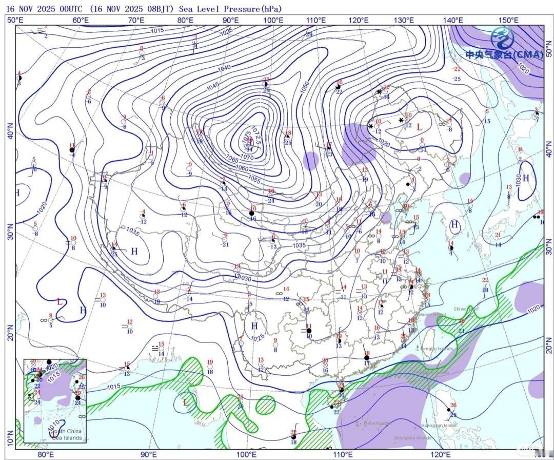 冷空气超预期目前冷空气已经在蒙古堆叠出来1070的超高气压，蒙古有实测站测到了