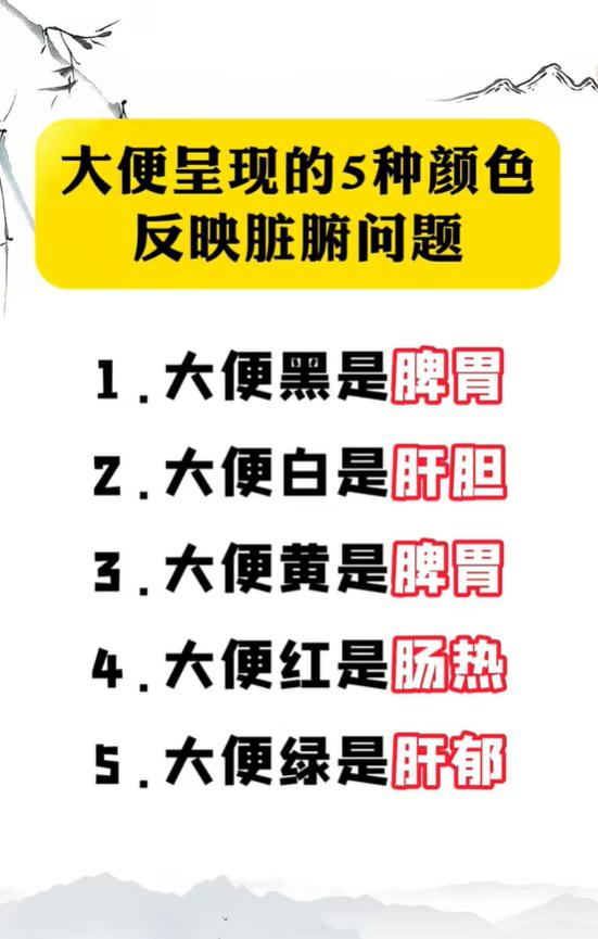 观察排便颜色辨体质，黑、白、黄、红、绿各有指向