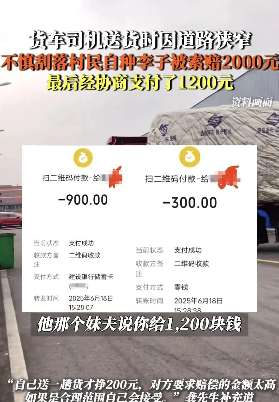 近日，湖北襄阳米庄镇一村庄发生一起货车刮落李子引发的索赔事件，引发社会关注。6
