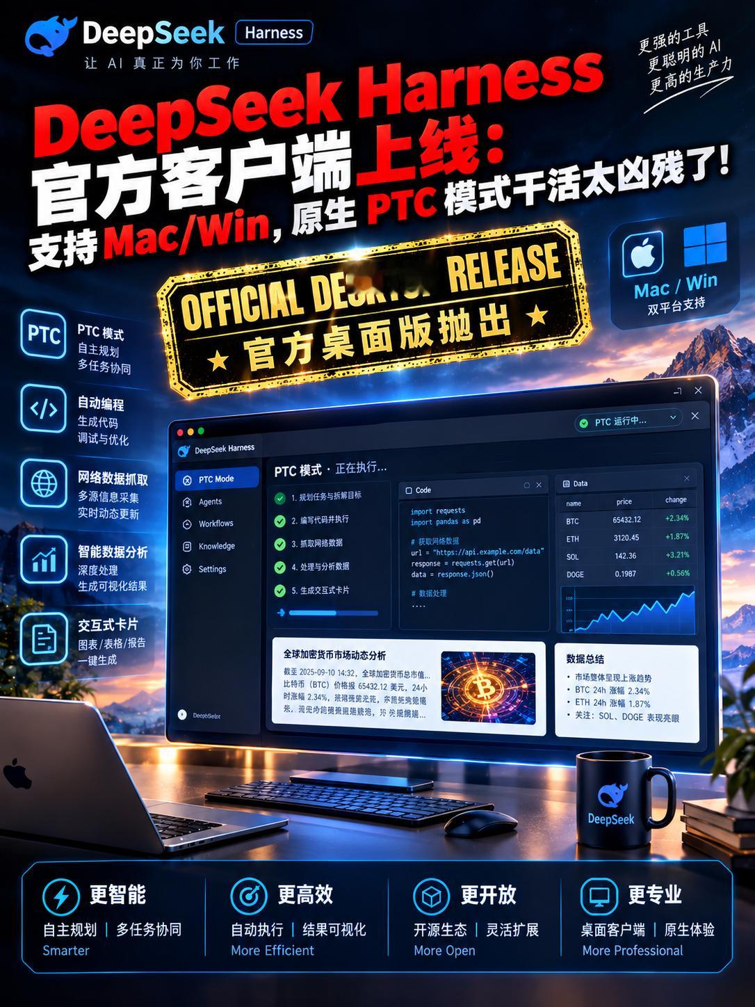 摆脱命令行DeepSeekHarness官方桌面版上线此前，开发者们想跑一套