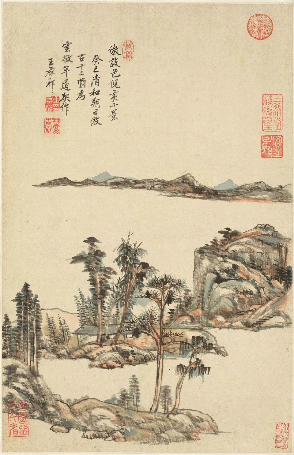 【王原祁仿古册：一纸元山，笔墨藏尽清代正统之韵】在清代正统文人画发展历程中，王