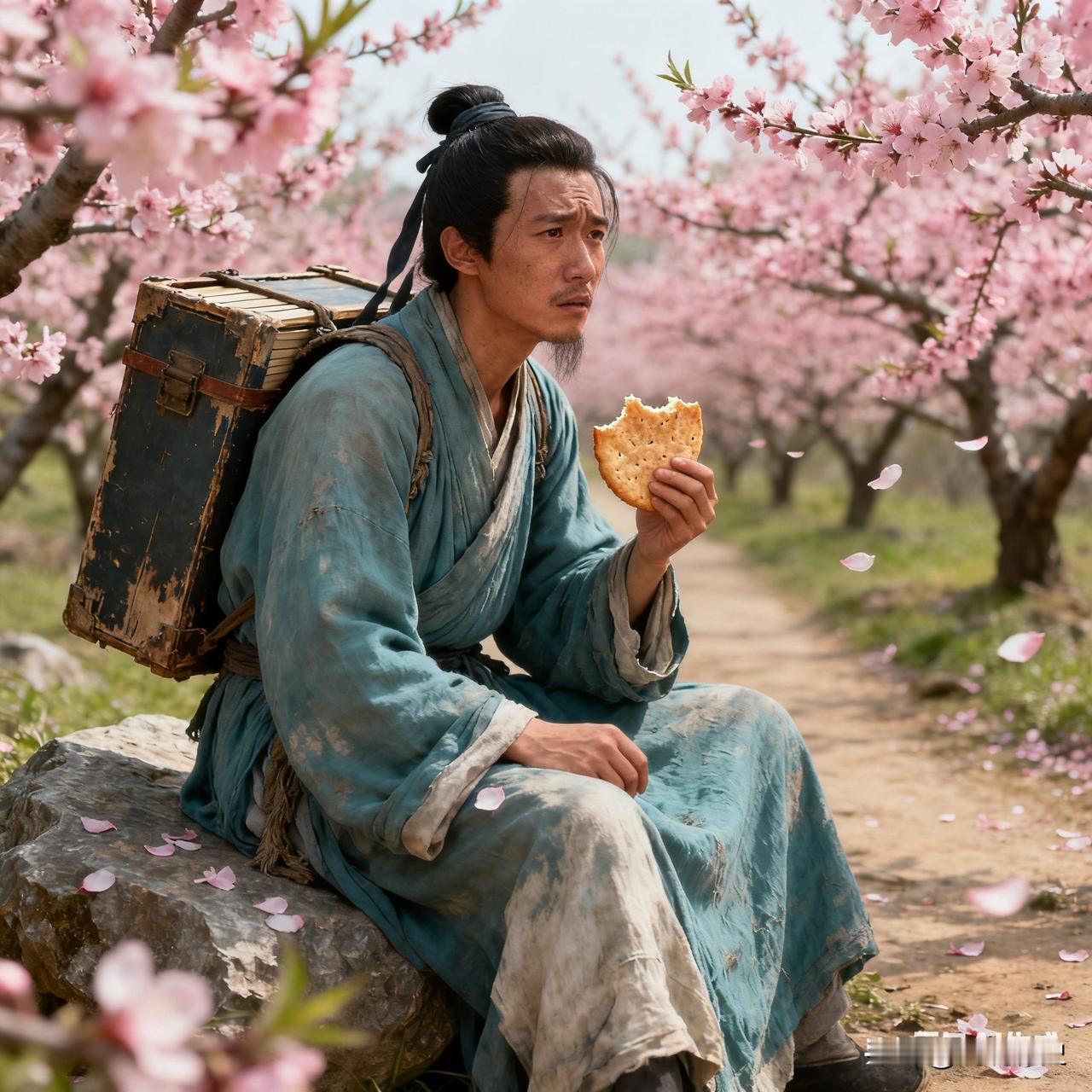 明朝有个叫李三的书生，赶考路上盘缠见底，只剩半块干饼。​​这天路过一片桃林，满