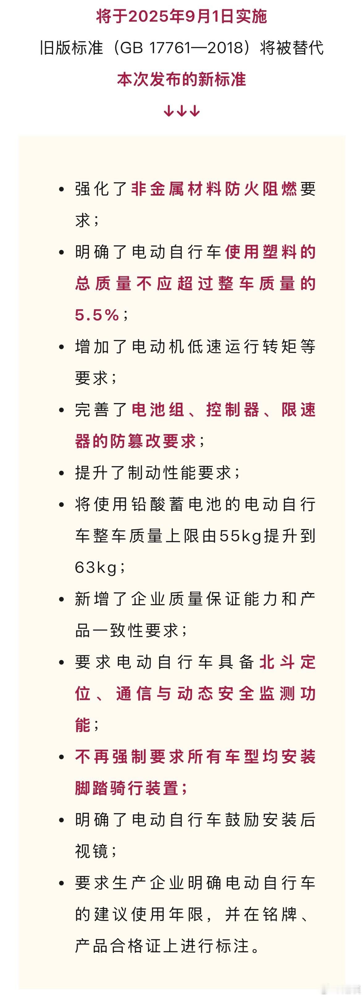 电动自行车新国标发布：大家比较关注的就是，新国标不强制要求安装脚踏板、将使用铅酸