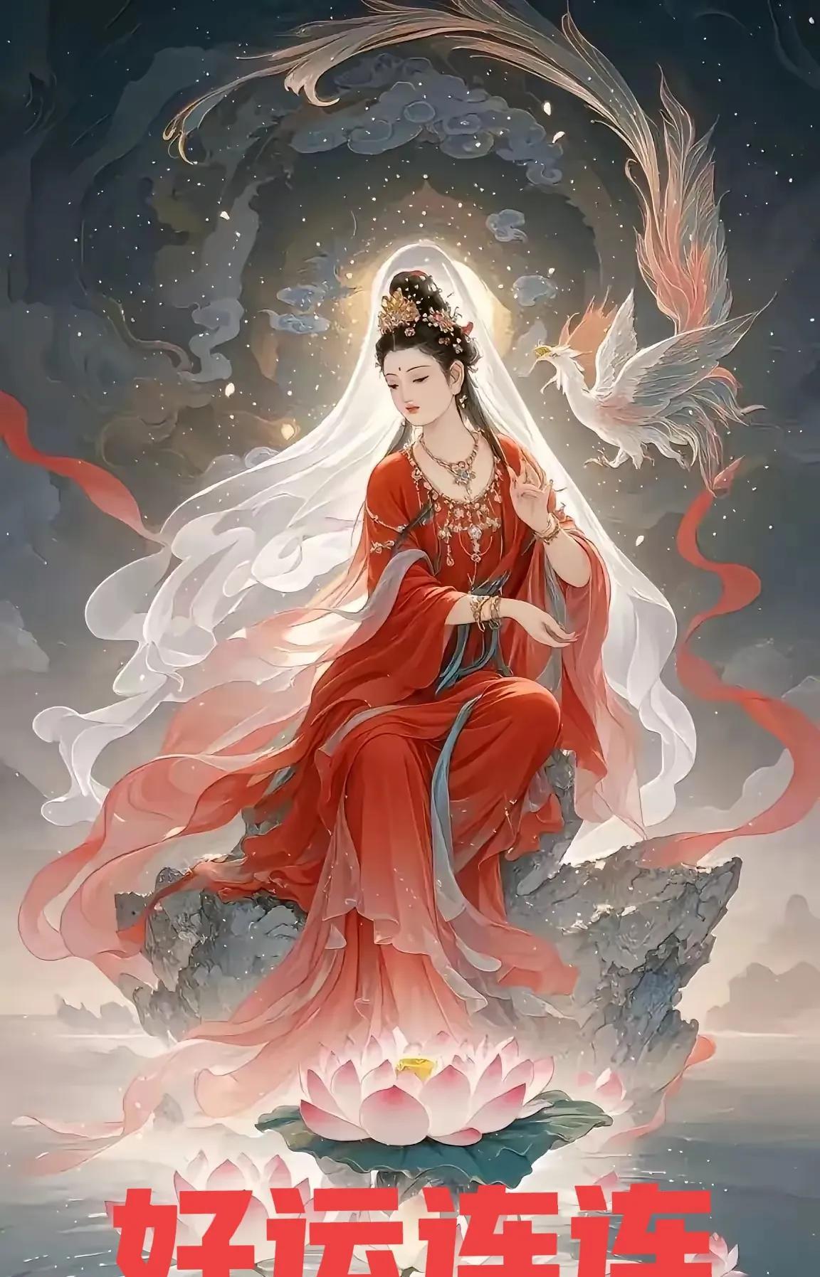遇见红衣观音是吉祥的征兆！她的庇佑能够带来财富、家庭和顺以及生活顺遂。不要错过这