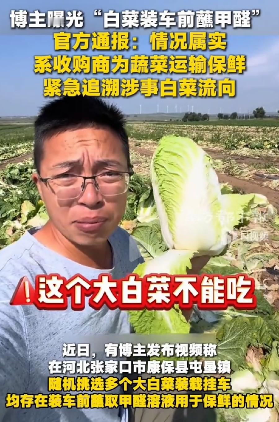 渔猎齐哥曝光的三车蘸甲醛白菜，一车拉到了安徽阜阳（已被当地市监局查扣），一车拉到