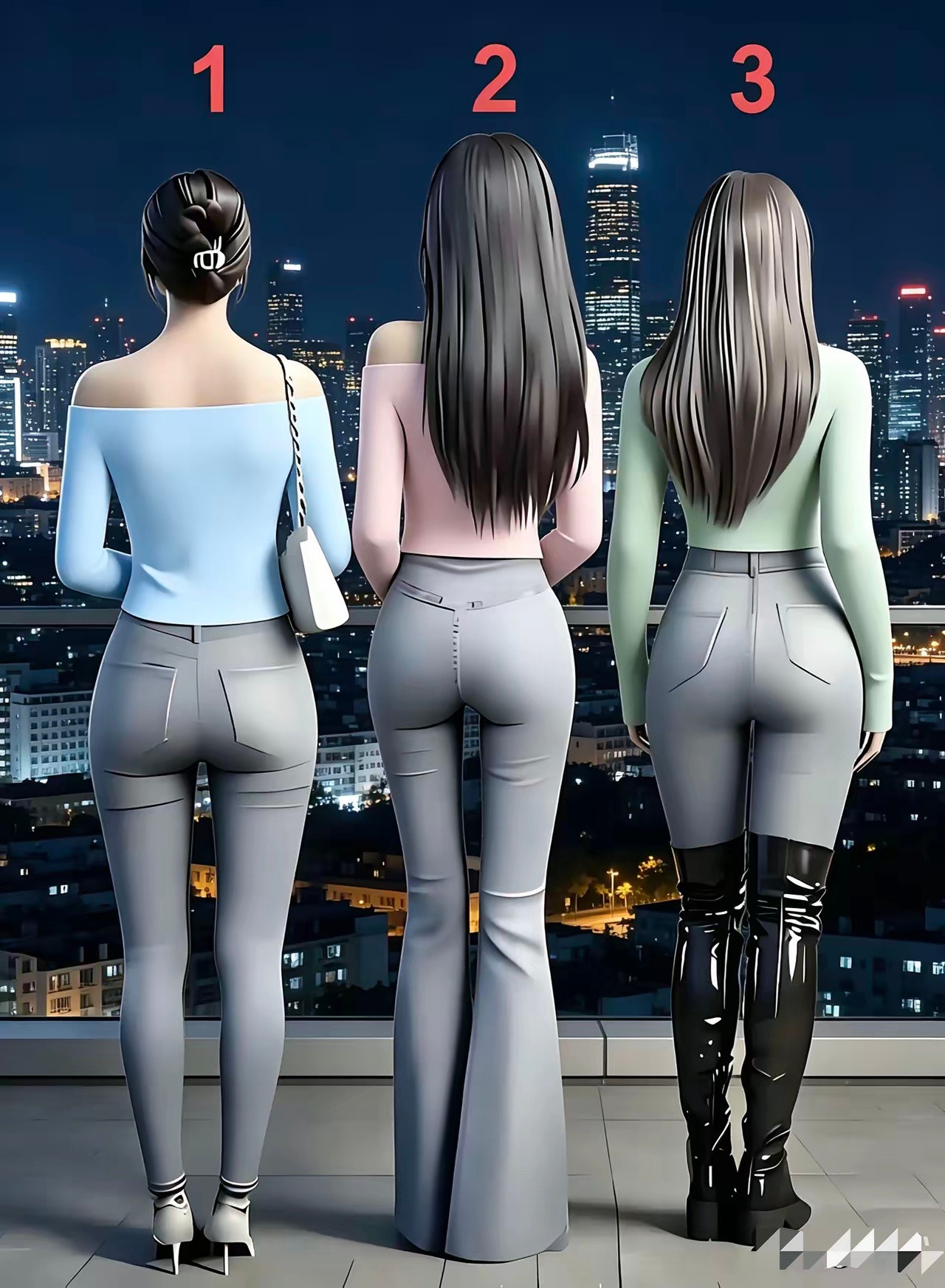 三个背影看着全是美女，但只有一个是真姑娘？我盯着看了十分钟，越看越拿不准，你们第