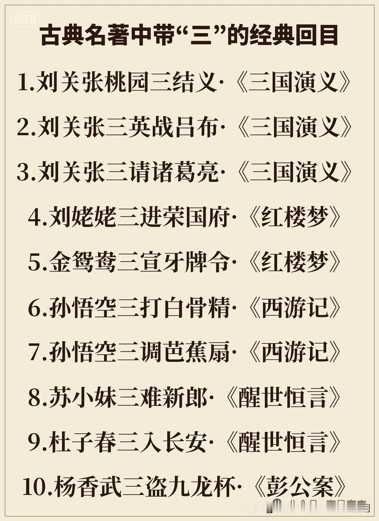 十个古典名著中带“三”字回目（小标题）！你还知道多少？欢迎评论区聊一聊！