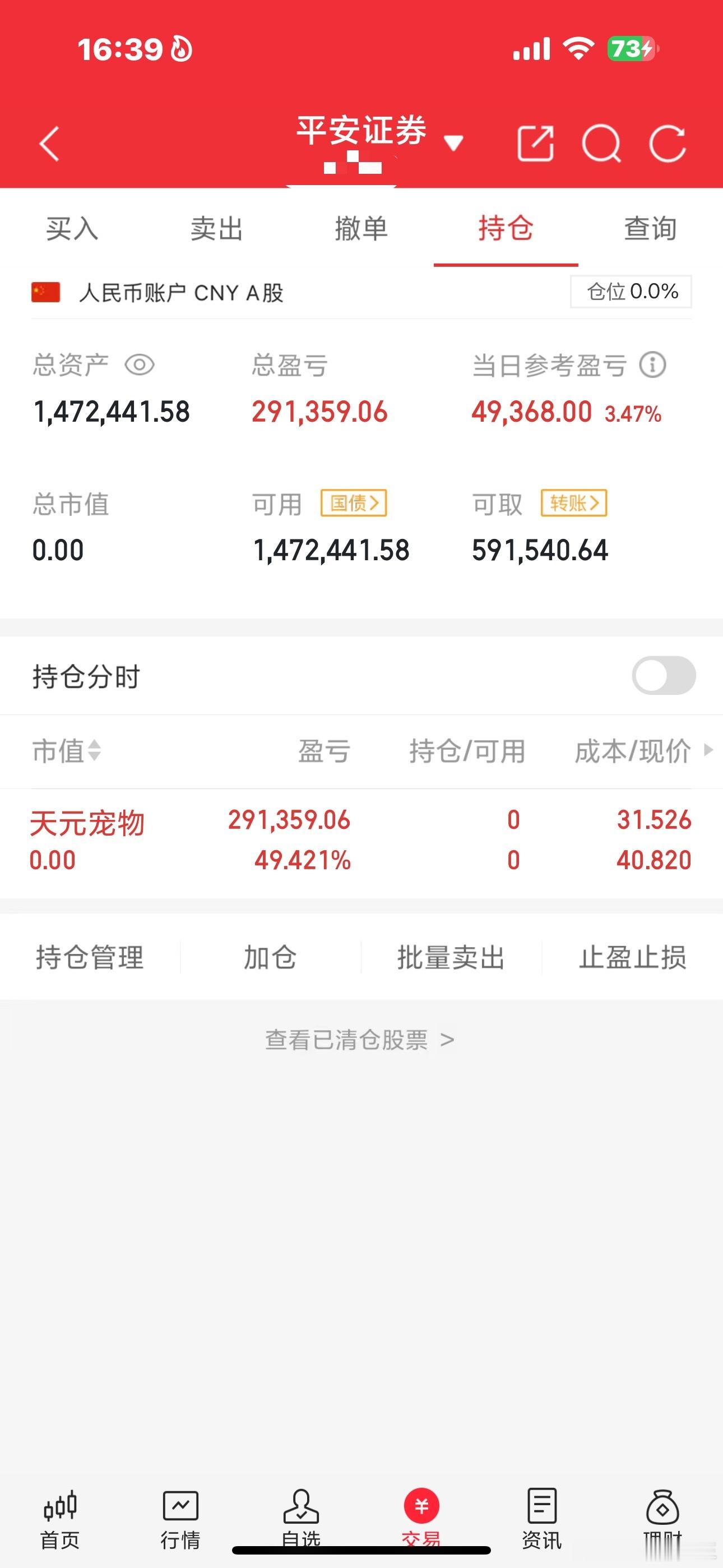 财神60万本金实盘炒股之旅（第41天）当前总资产：147w当日操作：清