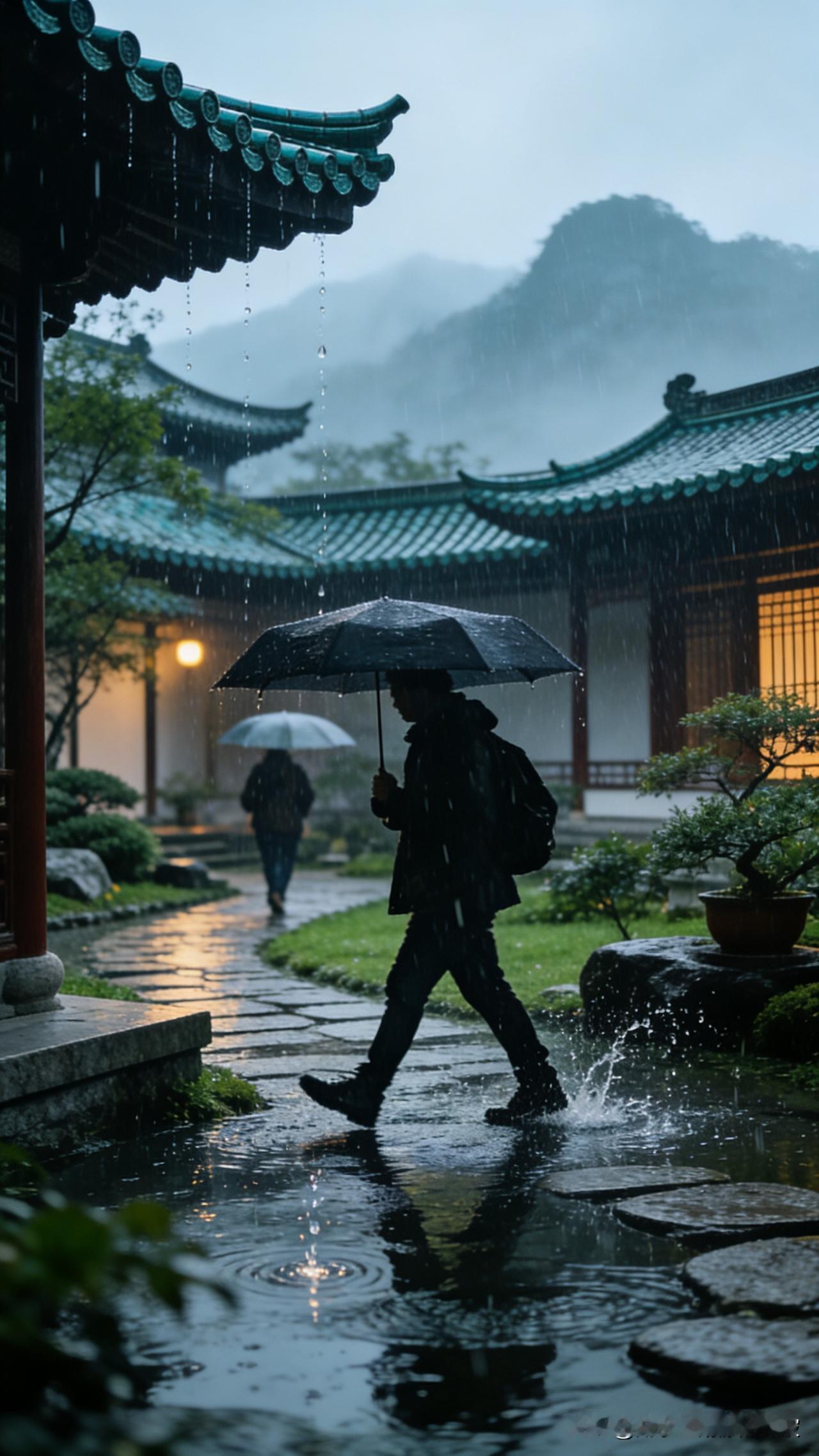 不用“雨”字，可以用以下方式描写雨很大：倾盆而下，似银河倾泻而下。