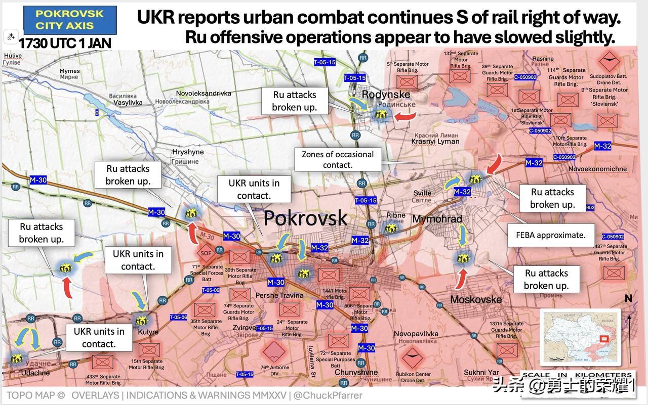 波克罗夫斯克：波克罗夫斯克地区的战斗仍然激烈，占报告的131起前线冲突的大部分。