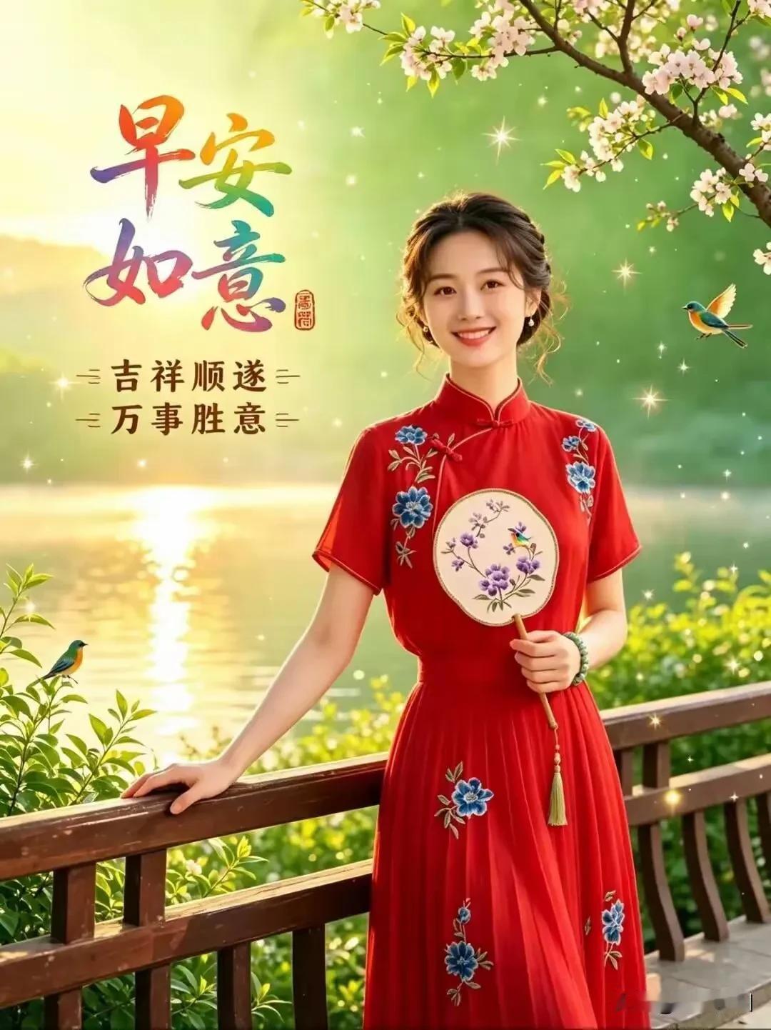 《江城子·晨安寄愿》清晨光透小轩窗，晚风凉，晓风扬。晨起舒心，遥送暖心