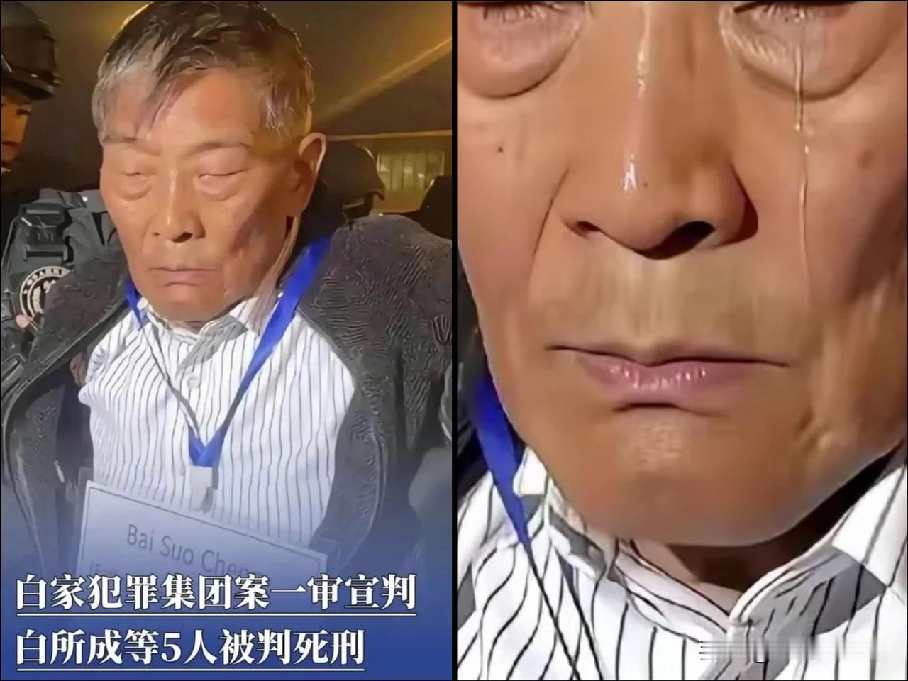 听到判决，白所成的眼泪瞬时滚落。白所成在审判后，泪流满面，他知道自己和儿子白