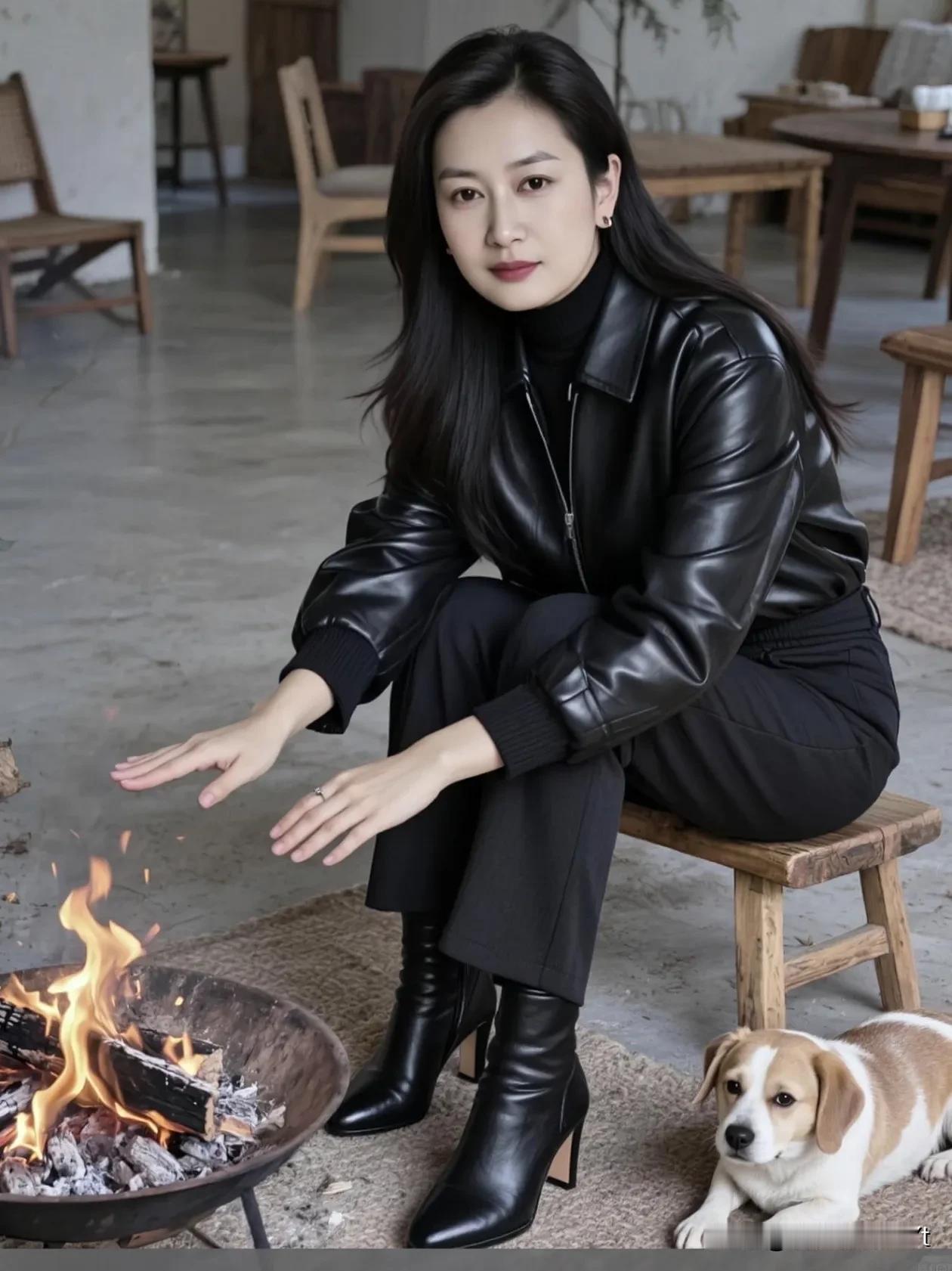 七律·归暖数九寒天把家回，围炉烘手解尘灰。黑裘映火添温色，木凳承身