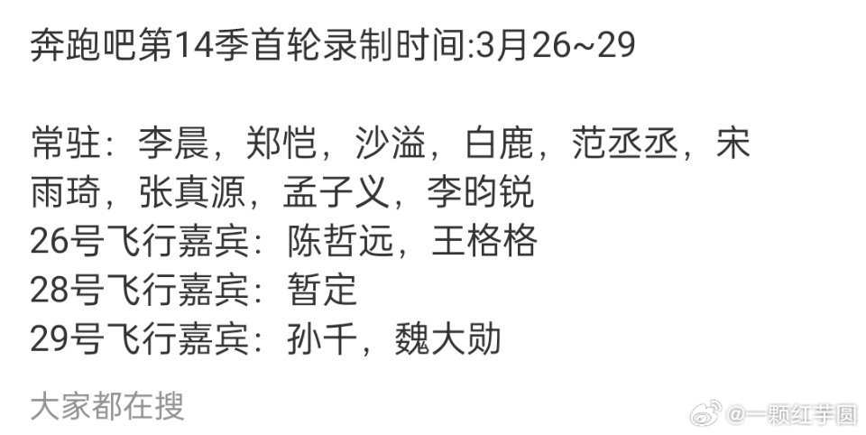 奔跑吧14常驻嘉宾阵容网传阵容如下，有期待的嘛？