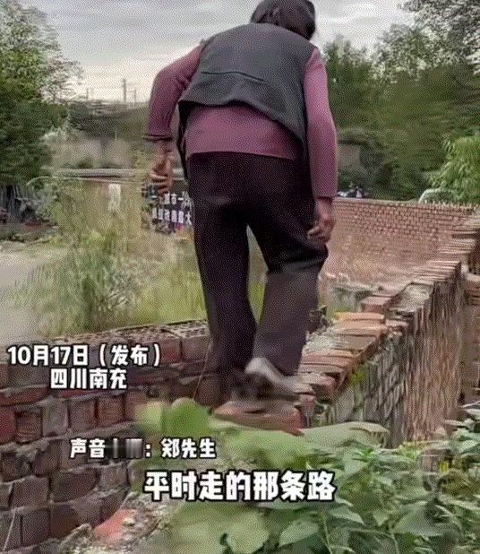 四川南充，一小伙和76岁的姑婆去摘菜，结果回家时，姑婆不想绕远路，竟带小伙抄近道
