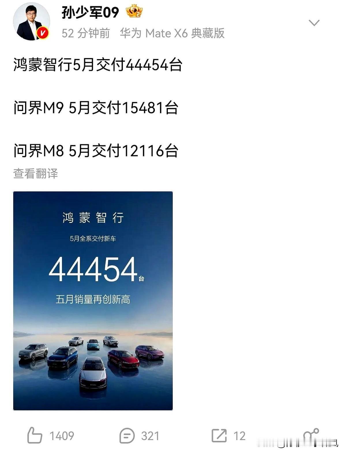 问界的5月详细交付数据出来了，超35000台，其中问界M8交付12116台，问界
