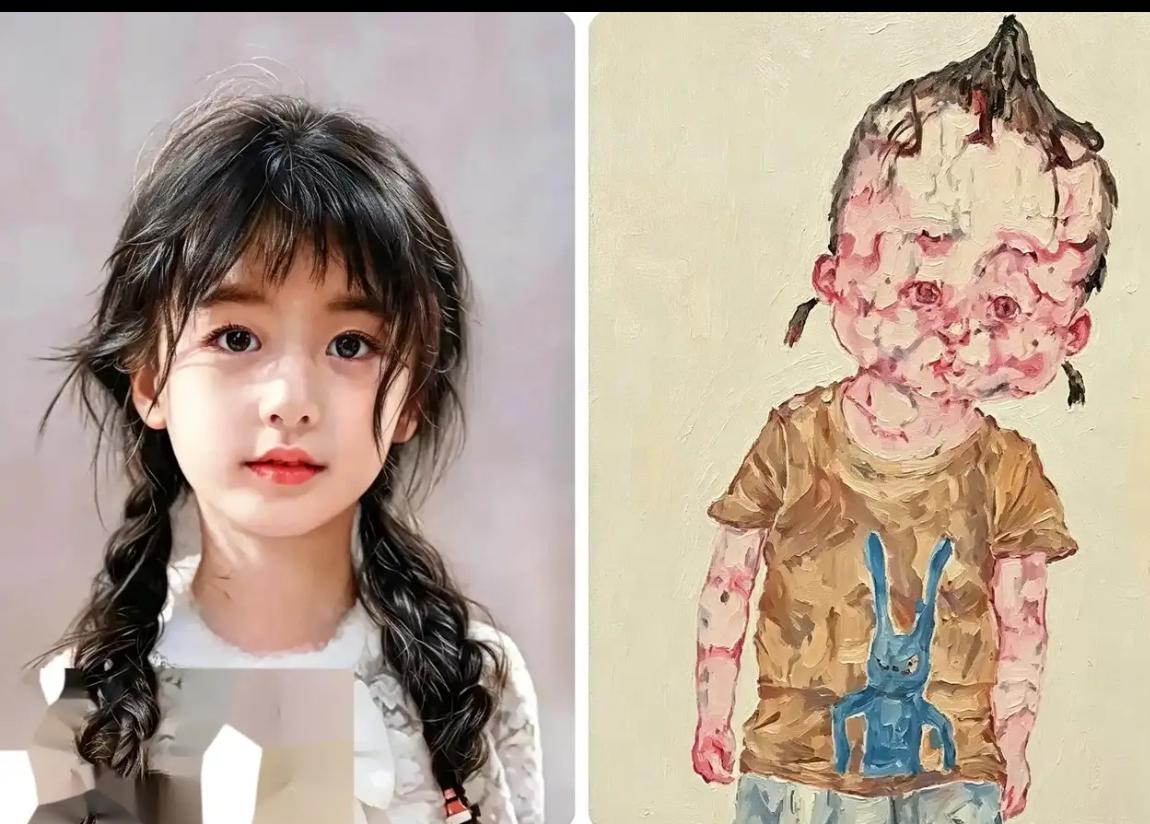 最近清华美院展出了两幅画小女孩的作品，一幅是副教授丁荭画的，一幅是毕业生孟祥雷画