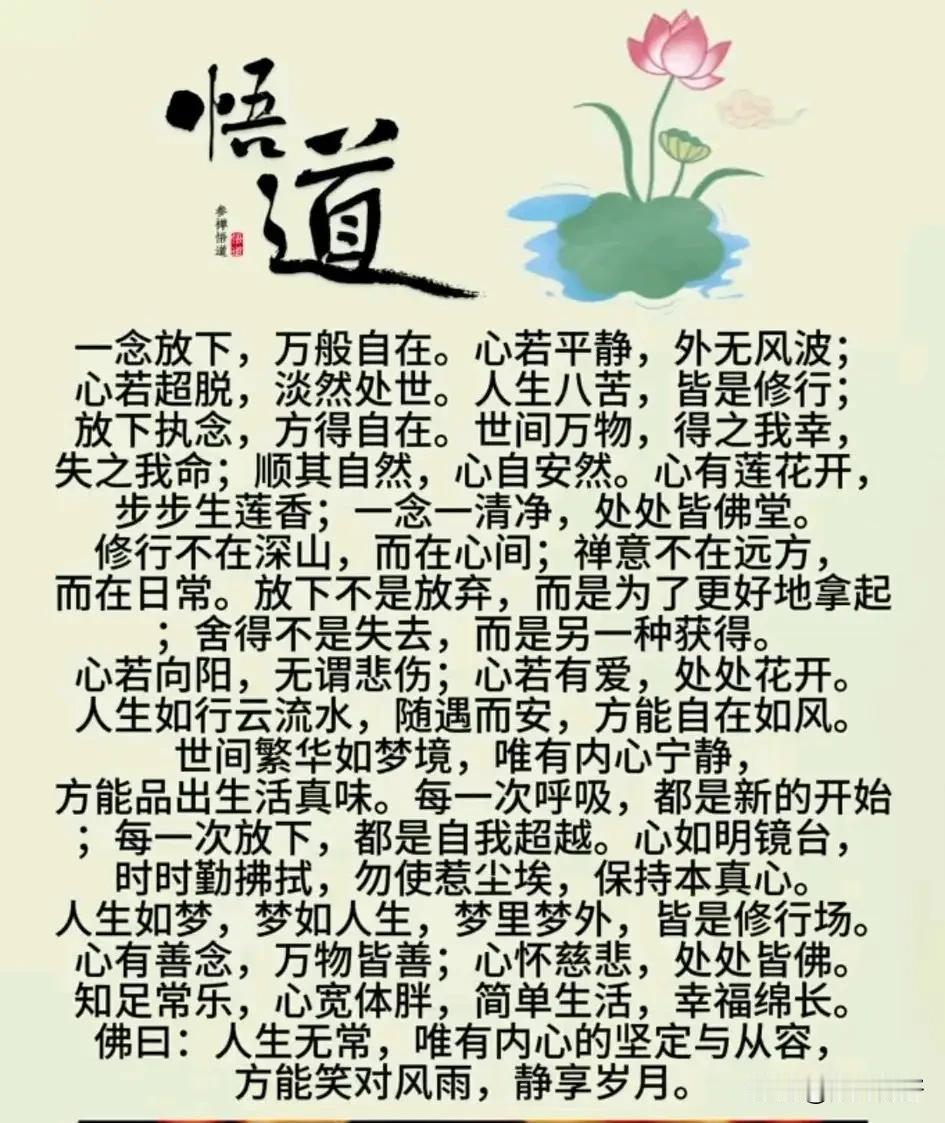 一念放下，万般自在。心无执念，人自轻松。执念太深，便处处是枷锁；懂得放下，便处处