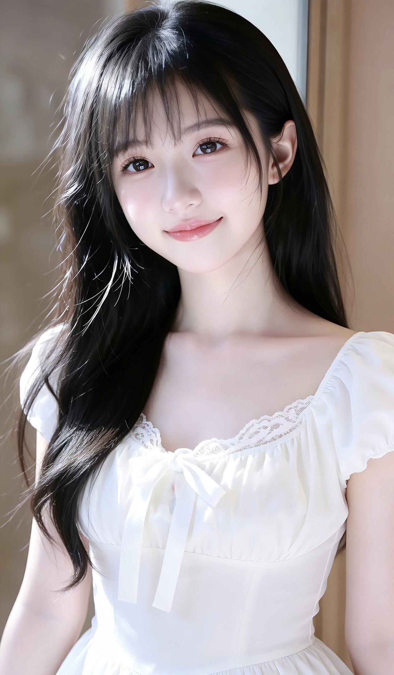 温柔甜美的少女，白裙飘飘！清纯甜美的样子漂亮吗美少女少女