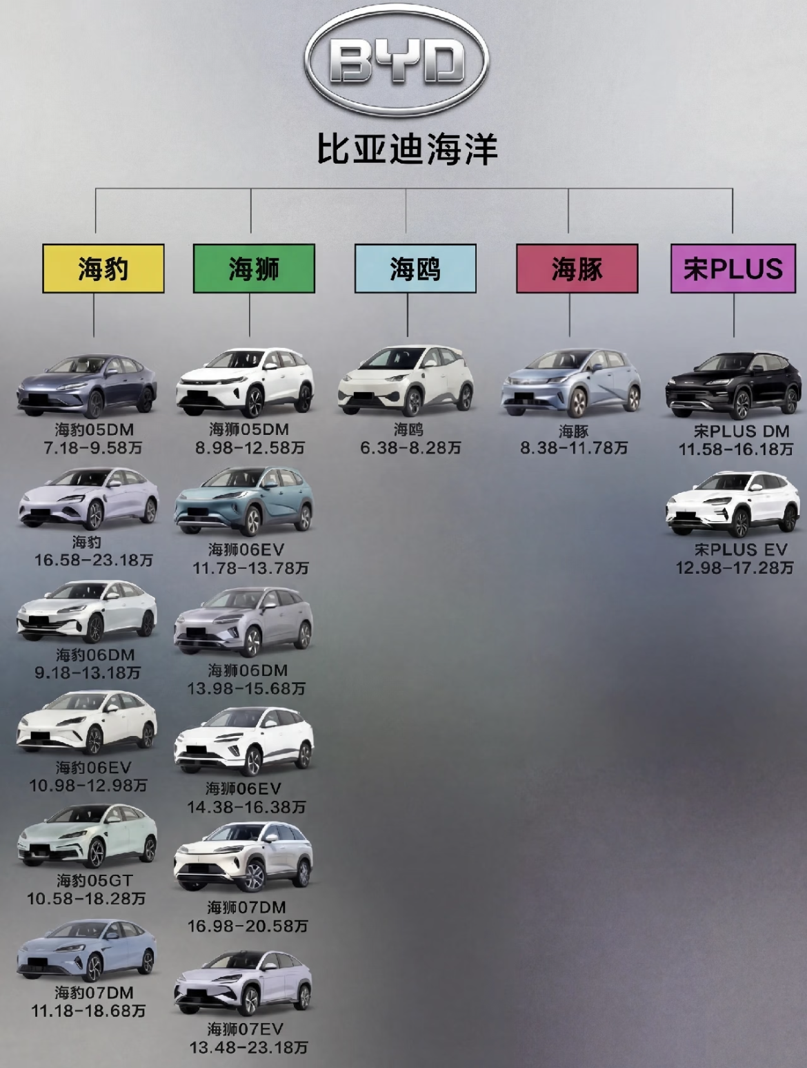 比亚迪全家族！每次发比亚迪相关内容，都有人问：汉、唐、海豹、宋……到底怎么分？