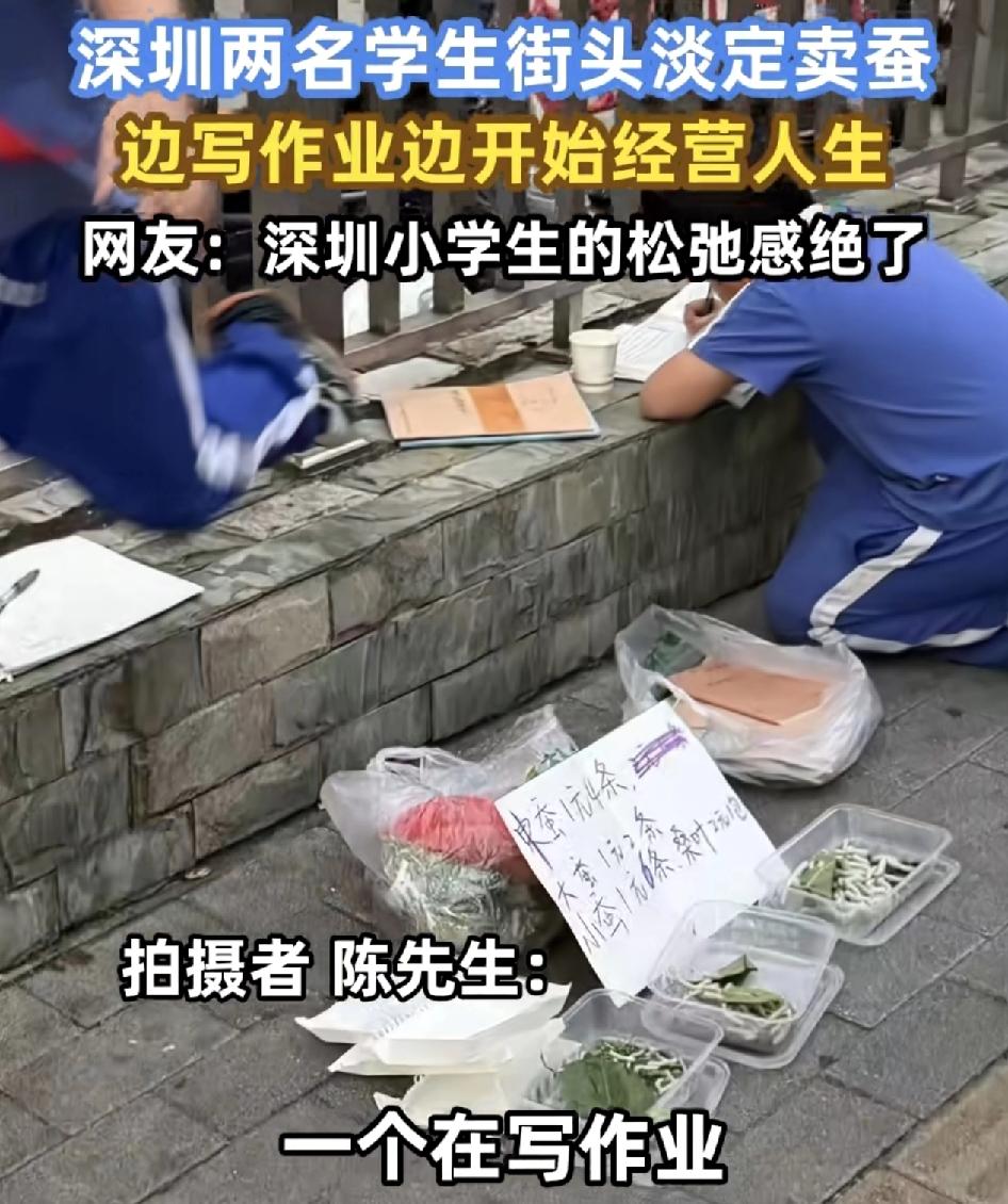 深圳有网友在路边发现两名小学生，一个正在写作业，一个正在看摊位，卖的东西是长价值