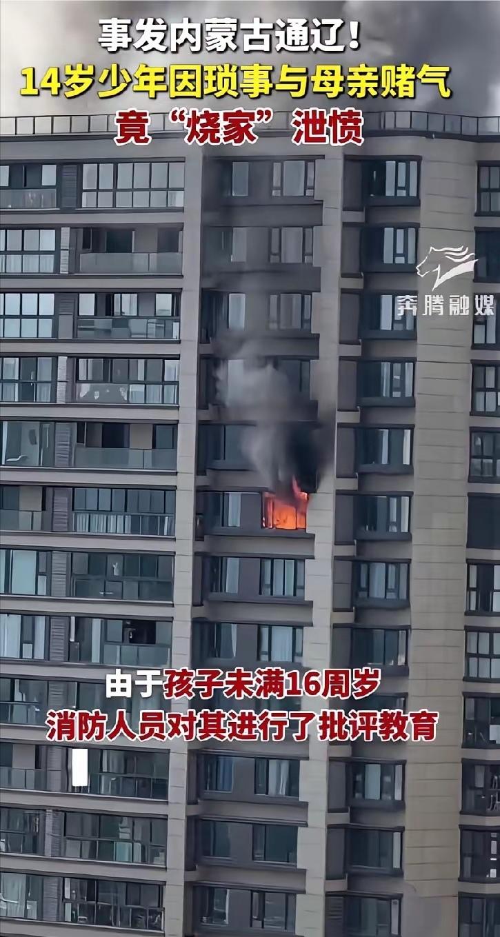 点火烧家！内蒙14岁的儿子和妈妈因为琐事发生争吵，母亲生气离家暂避，而儿子看妈妈