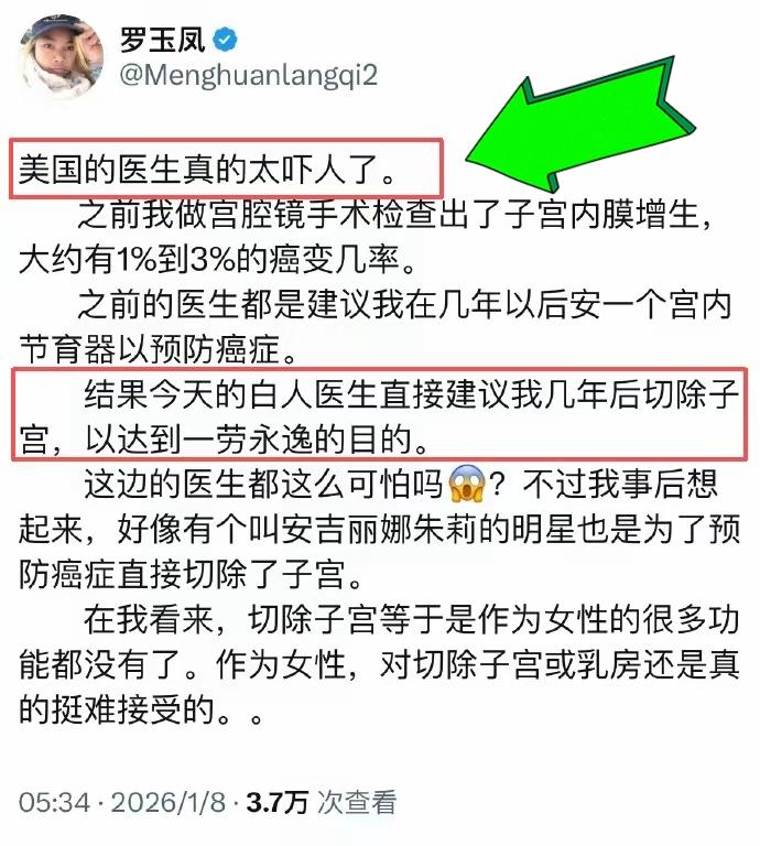 著名的第一代网红、大殖子罗玉凤发文吐槽：我就想安装一个宫内节育器防癌，米国医生竟