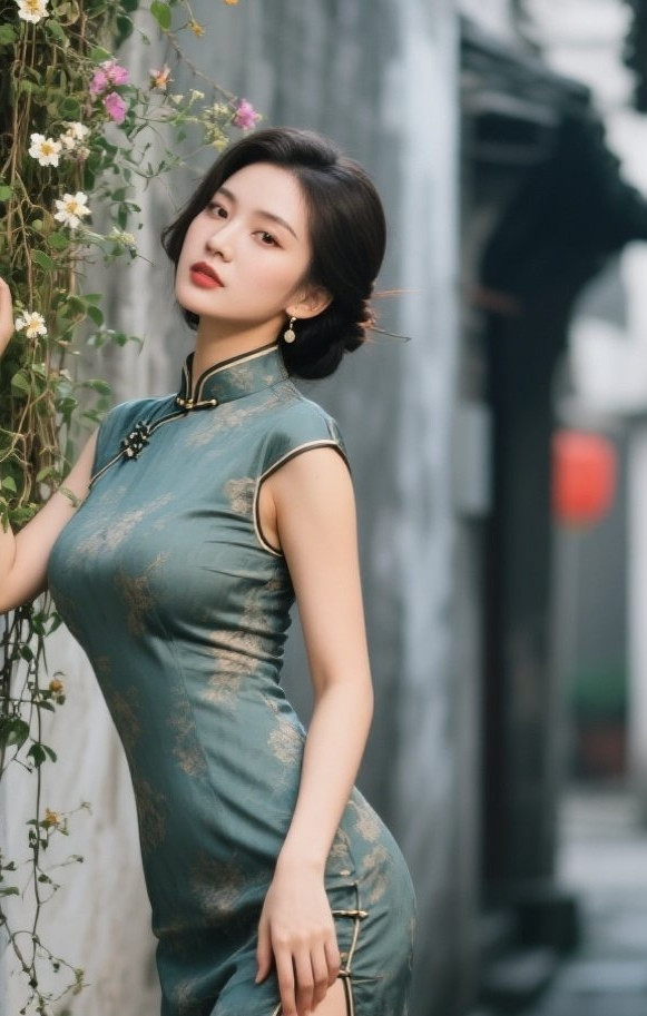 古典佳人旗袍裹，高跟玉腿摇曳生姿