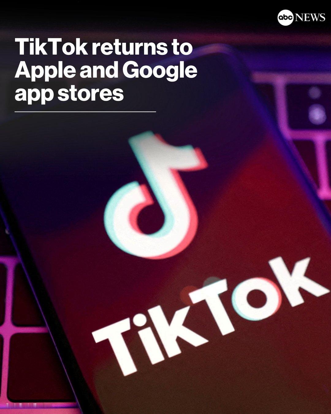 TikTokApp于美国应用市场重新上架，如今在苹果和谷歌应用商店均可下载。这