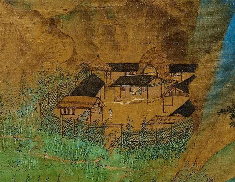 《千里江山图》山居小故事群山环抱的山坳之中，一处人家背倚青山，前临一汪静水。屋