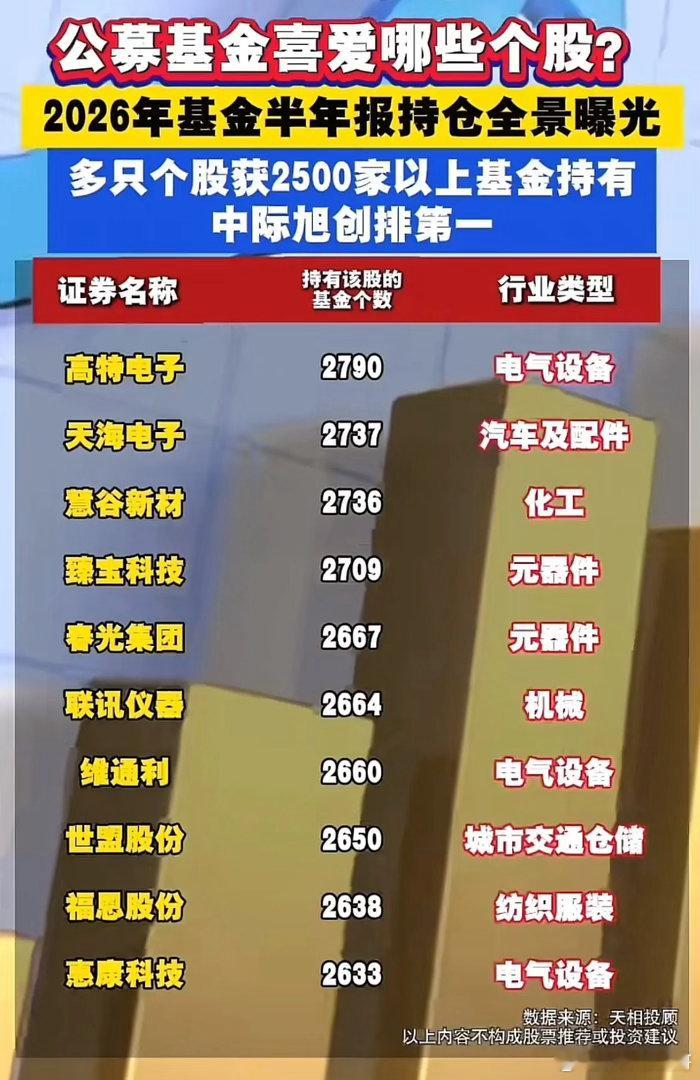 公募半年报曝光！3554家基金扎堆这只股，硬科技成机构心头好！2026年公募基金