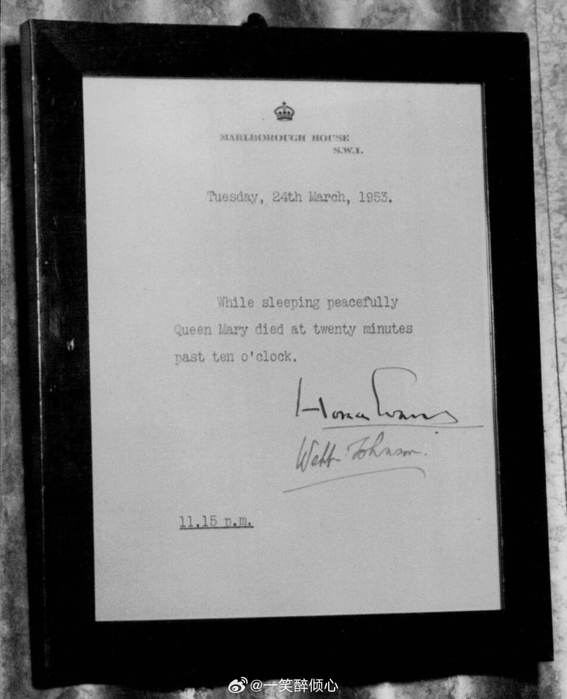 英国王室1953年3月24日，玛丽王后在伦敦马尔伯勒宫病逝，享年8️⃣5️⃣