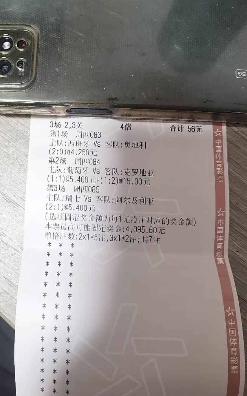 大家看一看，这张票今天晚上能有机会吗？这张票是今天的一张票选的是比分，总投入