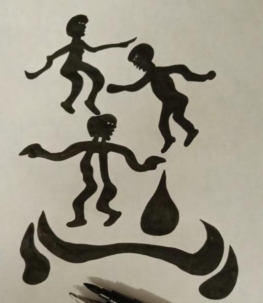 〔看图猜字〕图中画面真有趣；三个小孩舞中乐；根据画面猜成语；天天开心多幸