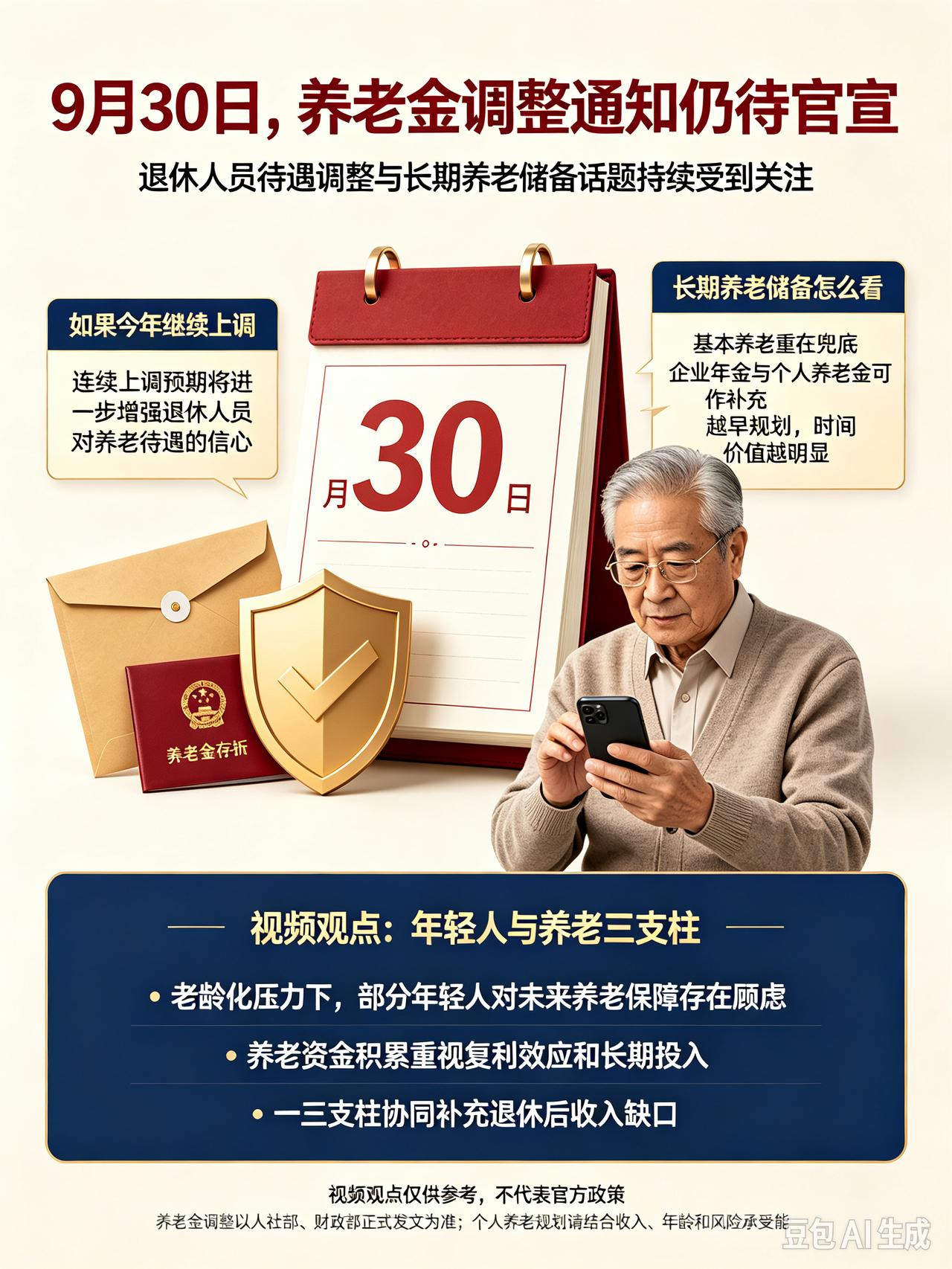 26年养老金调整通知，人社部和财政部到底正式公布出来了吗？时间来到9月30