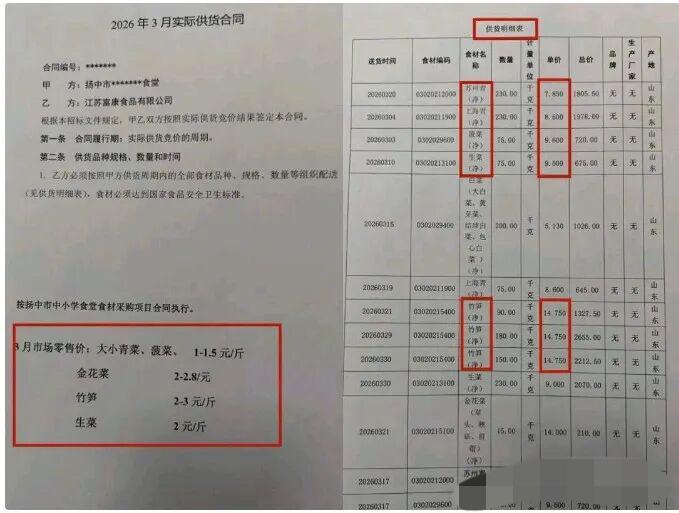 江苏扬中的家长反映，学校采购的蔬菜价格高于菜市场三到四倍，太觉得不可思议了。在