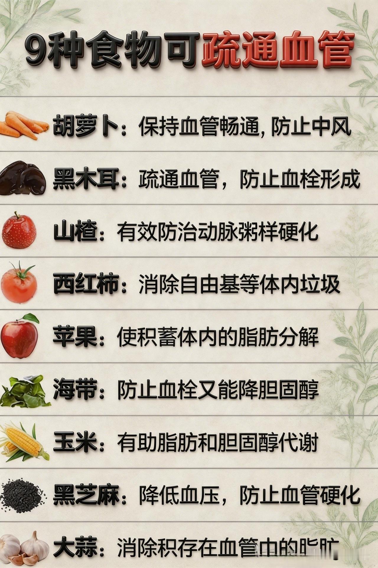 九种食物可疏通血管。[祈祷]现在知道也不晚，家中常备。护血管食物通血管食物养