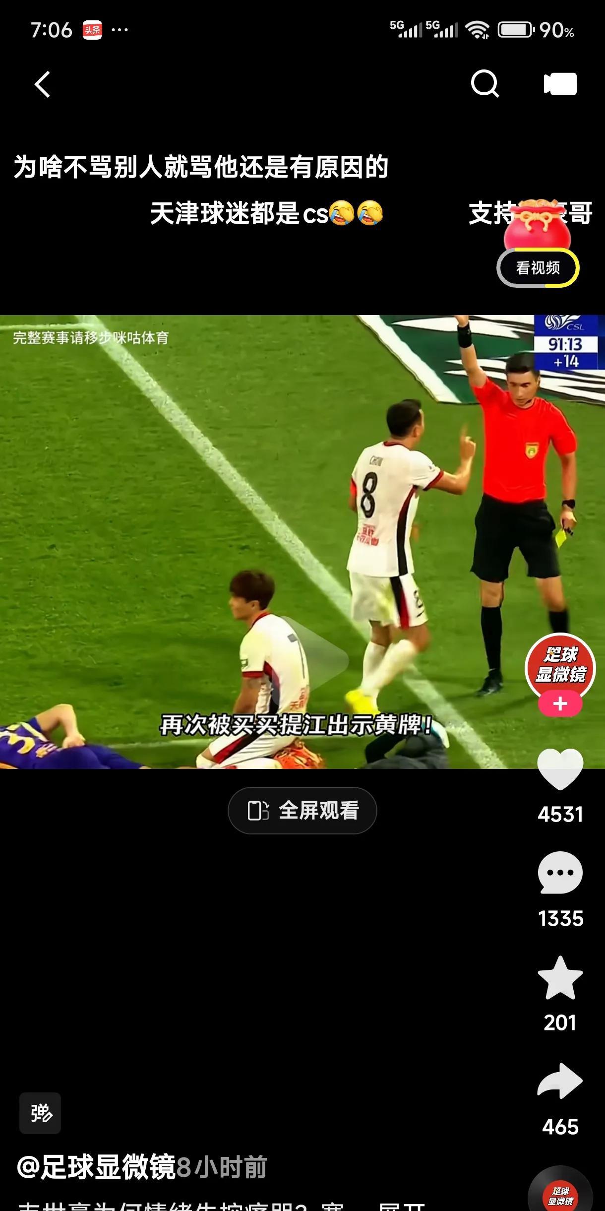 这样的球迷一定要终身禁止进入球场观赛，并追究其法律责任！韦世豪领黄牌这事真是闹