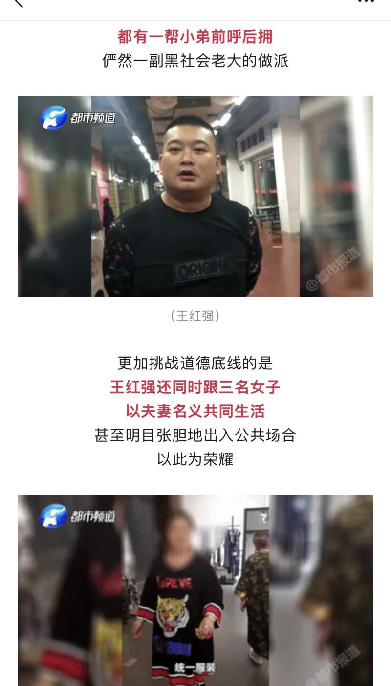 这张图片是河南都市频道关于涉黑头目王红强的新闻报道截图，配图与文字介绍了这名河南